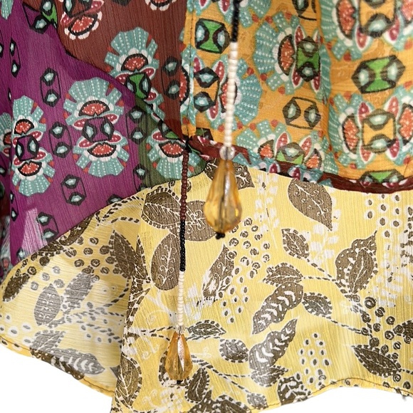 NWT Zara Semi Sheer Chiffon Paisley Printed Tie Neck Beaded Tassel Blouse - XL - Picture 12 of 16